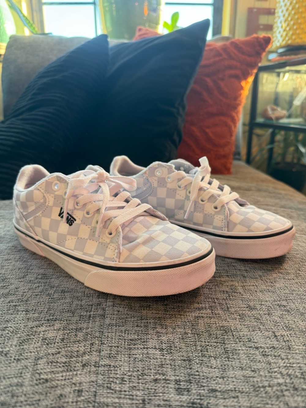 Vans Kids Checkerboard Lace-Up Sneakers in Pink and White